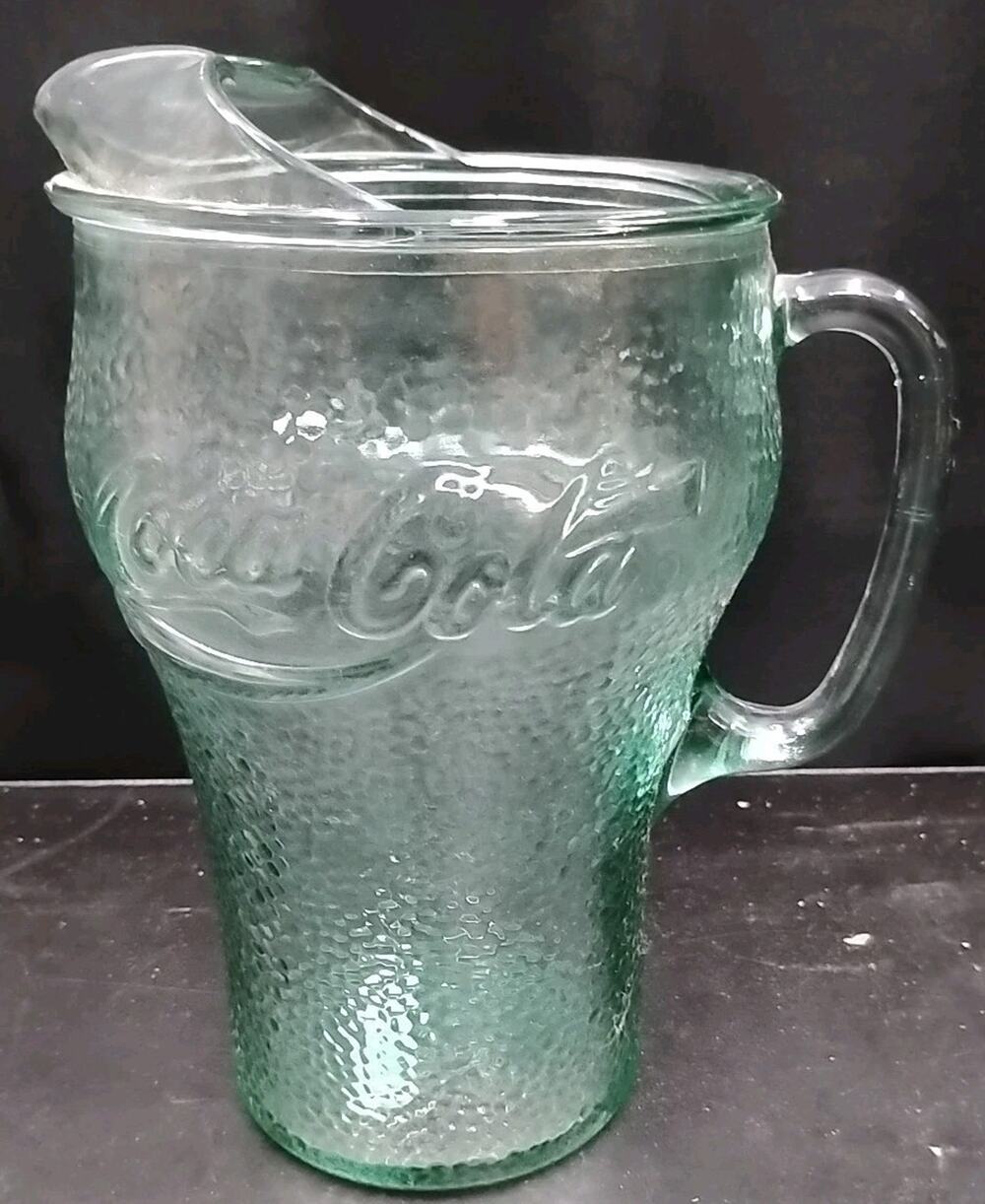 Vintage Coca Cola Pitcher Indiana "Georgia Green" 64 oz Textured Pebbled Glass